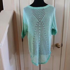 Cottagecore Coastal Loose Open Knit Sweater Top Cover-Up L Fairy Beach Boho